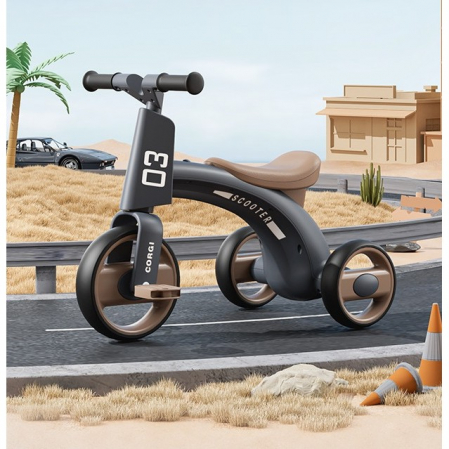 Tricicleta pentru Copii, Flippy, Exercitiu de Echilibru, pentru 1-6 Ani, Functie de Lumini si Sunete, cu Pedale, din Plastic, Roti Gonflabile, Greutate Portanta 60 kg, 57 x 36 x 47 cm, Gri [2]