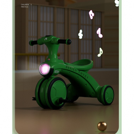 Tricicleta pentru copii Flippy, pedalare, impingere, lumini si sunete, pedale antiderapante, material dur, cos depozitare, varsta peste 18 luni, 80x40x52 cm, verde [2]