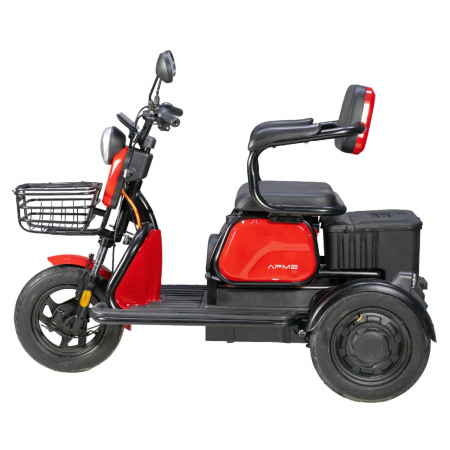 Fără permis - Triciclu Electric , Fara Permis, Motor 1000W, 2-3 locuri, Voltarom APEC APM2 Rosu, Autonomie pana la 36 km, Omologat RAR