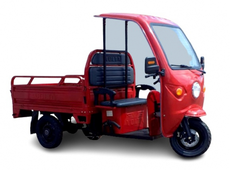 Fără permis - Triciclu Electric, Voltarom Hercules, FARA Permis, Tuk Tuk, Cu Cabină Motor 3900W, 72V, 120Ah, 120Km autonomie, Rosu