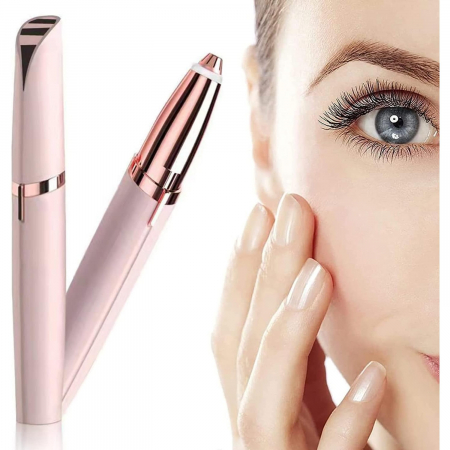 Trimmer Facial, Flippy, pentru Sprancene, Incarcare USB, 1.5 x 13 cm, din ABS, Roz Auriu [1]