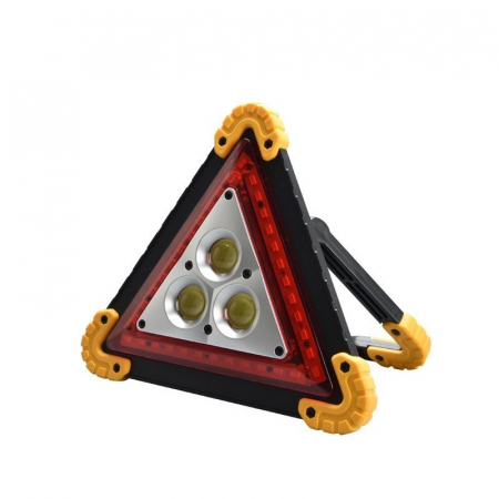 Pentru Casa si Camping - Triunghi Multifunctional de Avertizare, Flippy, Lanterna LED, Impermeabil IP65, 800 lm, 2 x AA, Functie Incarcare Telefon, USB si Micro USB, COB, Portocaliu