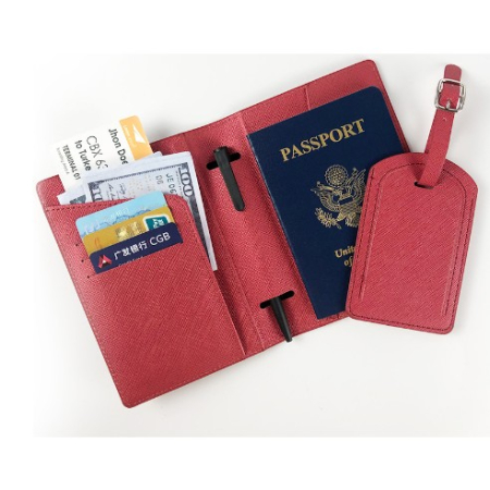 Genti, Portofele, Penare - *LICHIDARE STOC* Portofel pentru Pasaport si Carduri, Flippy, 23x16 cm, 70g, din Piele PU, Suport Pix, Accesoriu Suport Eticheta, Unisex, Multifunctional, Rosu