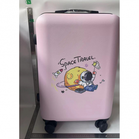 Troler de Calatorie, Flippy, 56 x 35 x 22 cm, 4 Roti, Maner Reglabil, din ABS, cu Fermoar, Blocare cu Cod, Impermeabil, Model Astronaut, Roz [1]