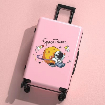 Troler de Calatorie, Flippy, 56 x 35 x 22 cm, 4 Roti, Maner Reglabil, din ABS, cu Fermoar, Blocare cu Cod, Impermeabil, Model Astronaut, Roz [5]