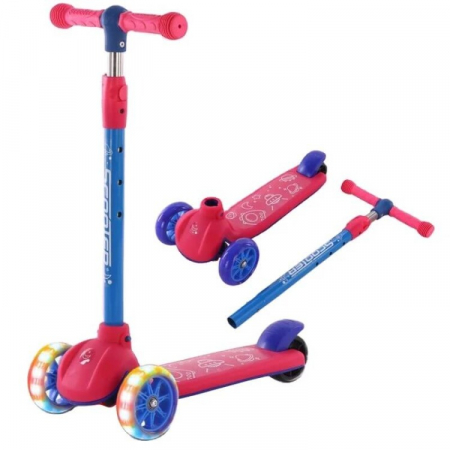 Biciclete, trotinete, triciclete - Trotinetă pentru copii cu 3 roți și lumini LED – Distracție și siguranță în mișcare - Model 801 Roz
