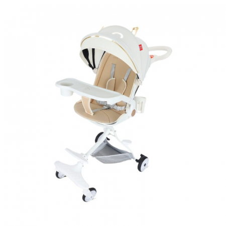 Masinute, vehicule pentru copii - Carucior Sport Flippy 3in1, 6-36 Luni, Reversibil, Pliabil, Tavita pentru Masa, Pozitie de Somn, Centura de Siguranta, Roti 360, Suport Pahar, Copertina pentru Soare, 33x66x85cm, Alb Model Pisica