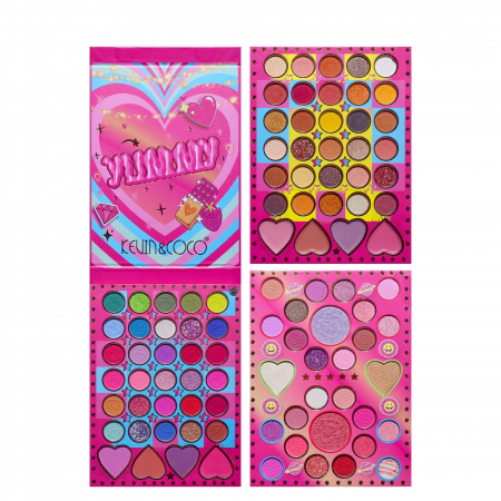Trusa de Machiaj, KEVIN &amp; COCO, Mean Girl Heart, Fard de Pleoape, Iluminator, Blush Cremos, 96 culori, 21 x 15.7 x 2.4 cm [2]