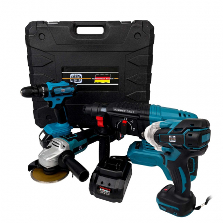 Trusa German Meister Autofiletanta + Flex + Rotopercutor + Masina cu impact, cu 2 acumulatori, 128V, 6 ah [0]