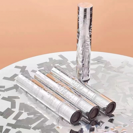 Tub de Confetii, Flippy, Party Popper, 30x5 cm, Confetii Lucioase Rezistente la Foc, Eliberare prin Rasucire, Argintiu [2]