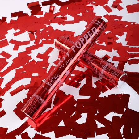 Tub de Confetii, Flippy, Party Popper, 30x5 cm, Confetii Lucioase Rezistente la Foc, Eliberare prin Rasucire, Rosu [2]