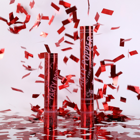 Tub de Confetii, Flippy, Party Popper, 30x5 cm, Confetii Lucioase Rezistente la Foc, Eliberare prin Rasucire, Rosu [4]