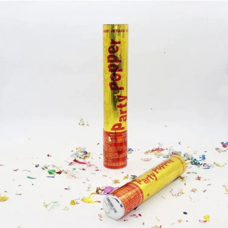 Articole petrecere - Tub de Confetii, Flippy, Party Popper, 60x5 cm, Confetii Asortate din Aluminiu, Multicolor