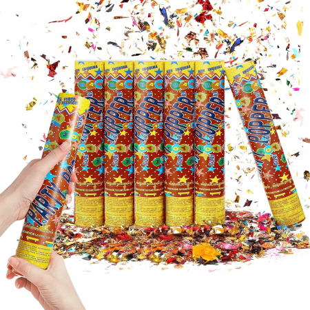 Tub de Confetii, Flippy, Party Popper, 60x5 cm, Confetii Inimioare si Stelute din Aluminiu, Multicolor [6]