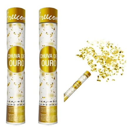 Decorațiuni și accesorii pentru petreceri - Tun Confetti, Flippy, Model Folie Aurie, 40 cm, Ambalaj din Carton, Eliberare prin Rasucire, Auriu