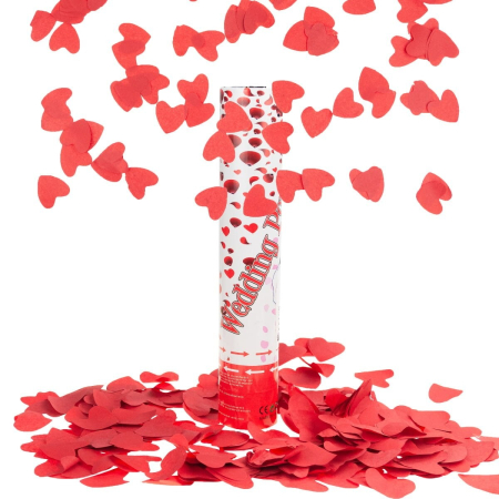 Decorațiuni și accesorii pentru petreceri - Tun Confetti, Flippy, Model Wedding Popper Inimi, 40 cm, Ambalaj din Carton, Eliberare prin Rasucire, Rosu