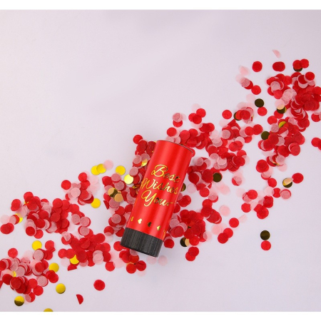 Decorațiuni și accesorii pentru petreceri - Tun de Confetti, Flippy, Best Wishes 11 x 4 cm, Model Buline din Hartie si Folie, Rosu