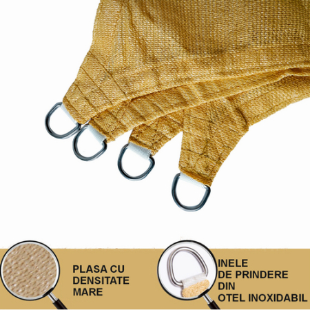 Umbrar/prelata de soare patrata din PE, MESTERINO PE1800303 3 m X 3 m, densitate 180g/mp, culoare bej, protectie UV [1]