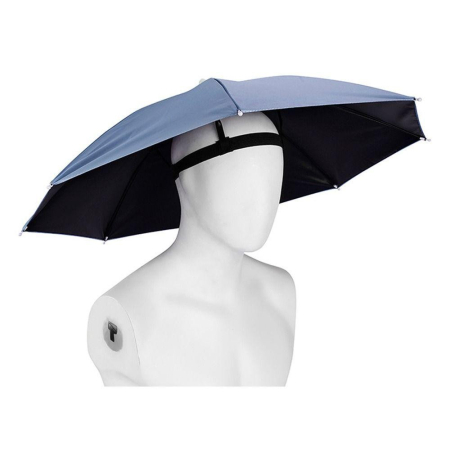 Textile și accesorii pentru casă și călătorii - Umbrela de Cap, Flippy, Diametru 69 cm, Banda Elastica de Cap, Protectie UV/Ploaie, Albastru Ceata