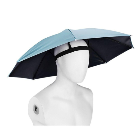 Textile și accesorii pentru casă și călătorii - Umbrela de Cap, Flippy, Diametru 69 cm, Banda Elastica de Cap, Protectie UV/Ploaie, Albastru Deschis