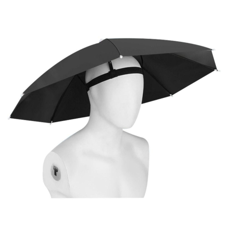 Textile și accesorii pentru casă și călătorii - Umbrela de Cap, Flippy, Diametru 69 cm, Banda Elastica de Cap, Protectie UV/Ploaie, Negru