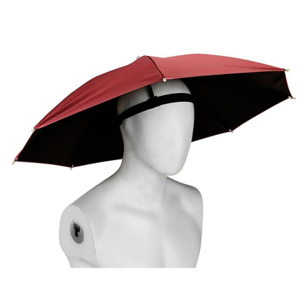 Textile și accesorii pentru casă și călătorii - Umbrela de Cap, Flippy, Diametru 69 cm, Banda Elastica de Cap, Protectie UV/Ploaie, Rosu Inchis