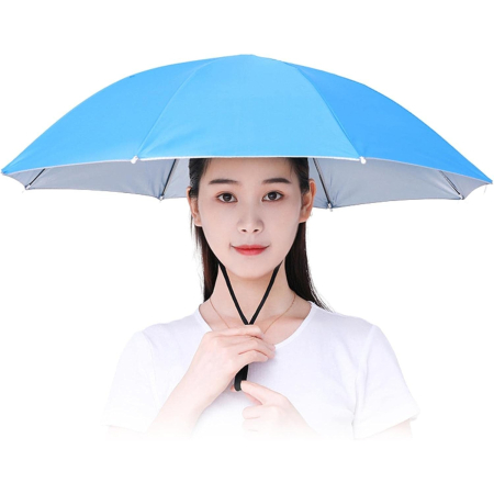 Textile și accesorii pentru casă și călătorii - Umbrela de Cap, Flippy, Diametru 69 cm, Snur Reglabil de Cap, Protectie UV/Ploaie, Albastru
