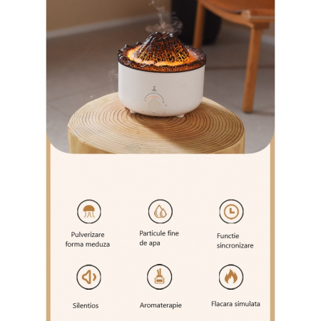 Umidificator de tip vulcan, Flippy, cu aromaterapie, cu telecomanda, 560 ml, model V21B, alb [6]