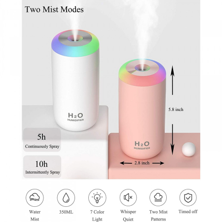 Umidificator, H2O, cu difuzor de aroma, Culori random [9]