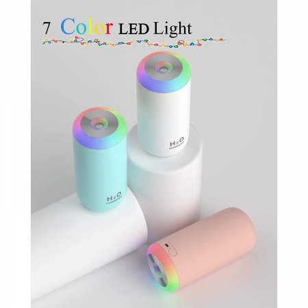 Umidificator, H2O, cu Difuzor de Aroma, Lumina de Noapte LED in 7 Culori, Zgomot Redus, 14.7x7.2cm, 350mL, Culoare Albastra [3]