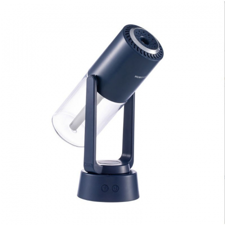 Umidificatoare - Umidificator si Purificator aer ultrasonic portabil, rezervor 200ml, cu ioni negativi, LED 7 culori, rotatie 360 grade, Albastru