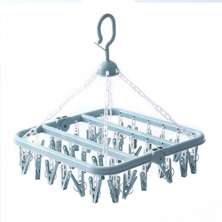 Uscatoare si standere haine - Uscator de rufe Flippy, 32 de cleme, Plastic, Pliabil, rotire 360 grade, 32x32 cm, Albastru