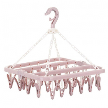 Uscatoare si standere haine - Uscator de rufe Flippy, 32 de cleme, Plastic, Pliabil, rotire 360 grade, 32x32 cm, Roz