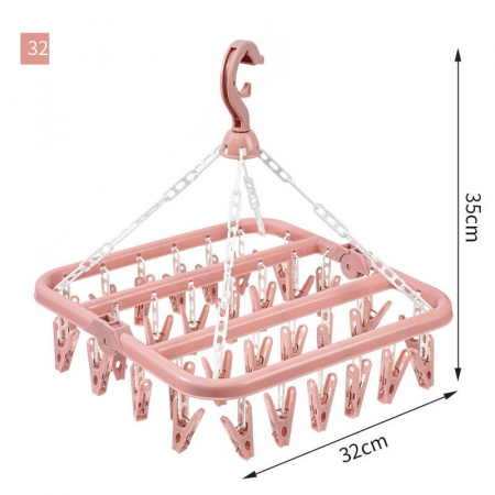 Lichidare Uscator de rufe Flippy, 32 de cleme, Plastic, Pliabil, rotire 360 grade, 32x32 cm, Roz [1]