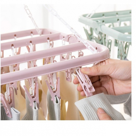 Lichidare Uscator de rufe Flippy, 32 de cleme, Plastic, Pliabil, rotire 360 grade, 32x32 cm, Roz [3]