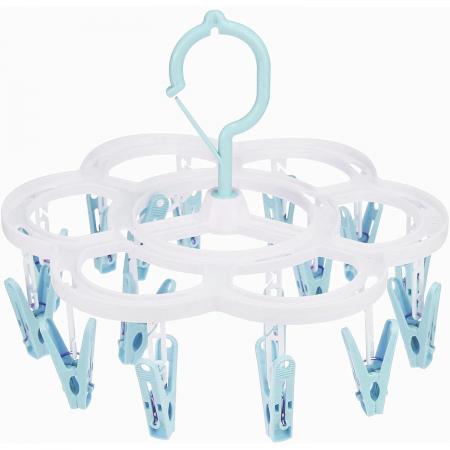 Uscatoare si standere haine - Uscator de Rufe Suspendat Flippy, cu 16 Carlige, Rotire 360 Grade, Mateiral Plastic, Usor de Depozitat, Multifunctional, 26 x 21 cm, Albastru