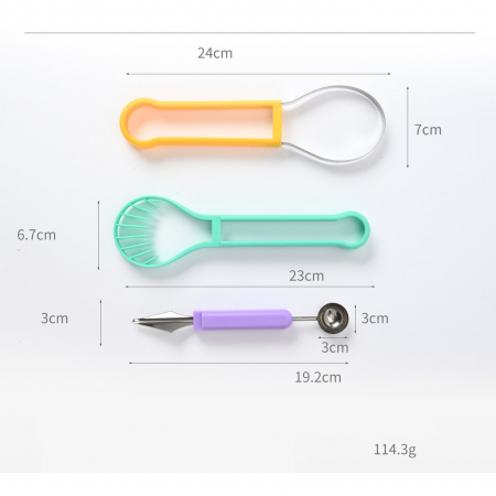 Ustensila bucatarie 4 in 1 pentru taiat si decorat fructe Flippy, material inox si plastic, compact, 28x6.2 cm, multicolor [8]