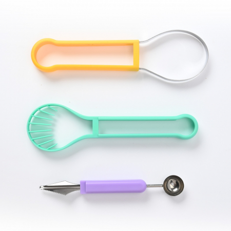 Ustensila bucatarie 4 in 1 pentru taiat si decorat fructe Flippy, material inox si plastic, compact, 28x6.2 cm, multicolor [3]