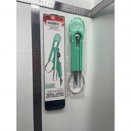 Ustensila bucatarie 4 in 1 pentru taiat si decorat fructe Flippy, material inox si plastic, compact, 28x6.2 cm, verde [9]