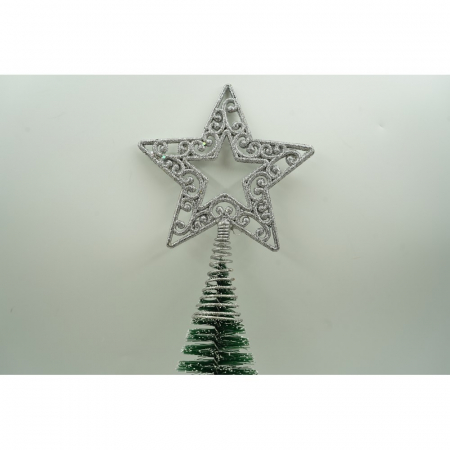 Varf decorativ de brad, Argintiu, in forma de Stea, decupata in centru, din Plastic/Metal, 14 cm x 19 cm, Interior/Exterior, Flippy [6]