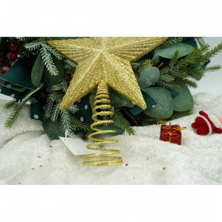 Varf decorativ de brad, Auriu, in forma de Stea, cu design in relief, din Plastic/Metal, 15.5 cm x 20.5 cm, Interior/Exterior, Flippy [8]