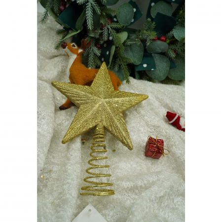 Varf decorativ de brad, Auriu, in forma de Stea, cu design in relief, din Plastic/Metal, 15.5 cm x 20.5 cm, Interior/Exterior, Flippy [4]