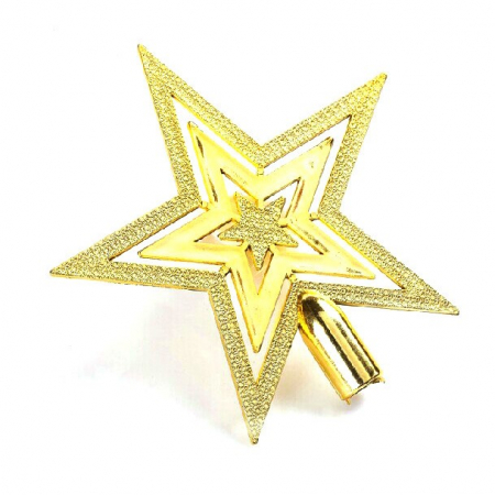 Varf decorativ de brad, Auriu, in forma de Stea, cu efect de stralucire, din Plastic, 14.5 x 14.5 cm, Interior,Exterior, Flippy [1]