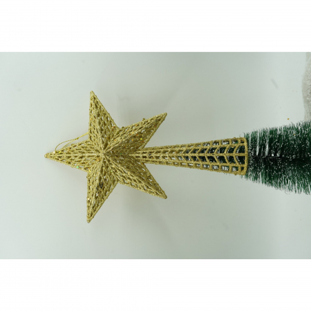 Varf decorativ de brad, Auriu, in forma de Stea, cu model decupat, din Plastic/Metal, 18 cm x 26 cm, Interior/Exterior, Flippy [1]