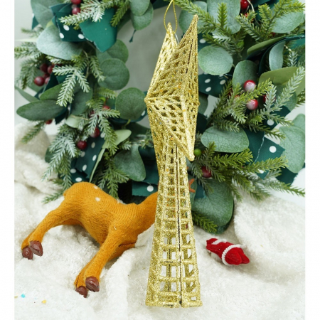 Varf decorativ de brad, Auriu, in forma de Stea, cu model decupat, din Plastic/Metal, 18 cm x 26 cm, Interior/Exterior, Flippy [9]