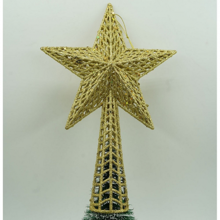 Varf decorativ de brad, Auriu, in forma de Stea, cu model decupat, din Plastic/Metal, 18 cm x 26 cm, Interior/Exterior, Flippy [6]
