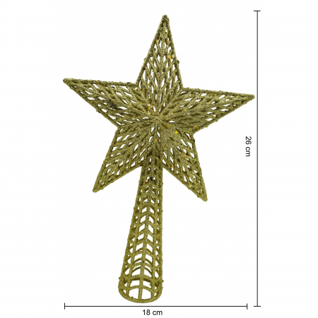 Varf decorativ de brad, Auriu, in forma de Stea, cu model decupat, din Plastic/Metal, 18 cm x 26 cm, Interior/Exterior, Flippy [5]