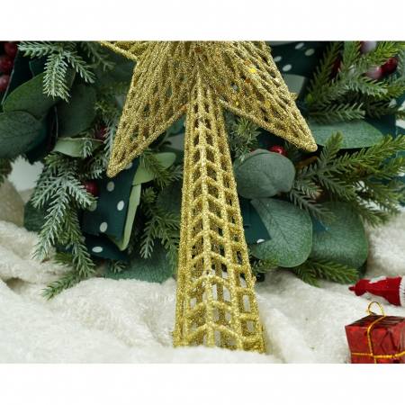Varf decorativ de brad, Auriu, in forma de Stea, cu model decupat, din Plastic/Metal, 18 cm x 26 cm, Interior/Exterior, Flippy [8]