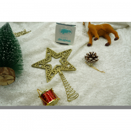 Varf decorativ de brad, Auriu, in forma de Stea, decupata in centru, din Plastic/Metal, 14 cm x 19 cm, Interior/Exterior, Flippy [3]