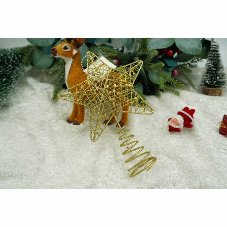 Varf decorativ de brad, Auriu, in forma de Stea, design cu paiete, din Plastic/Metal, 13 cm x 18 cm, diametru 4 cm, Interior/Exterior, Flippy [2]